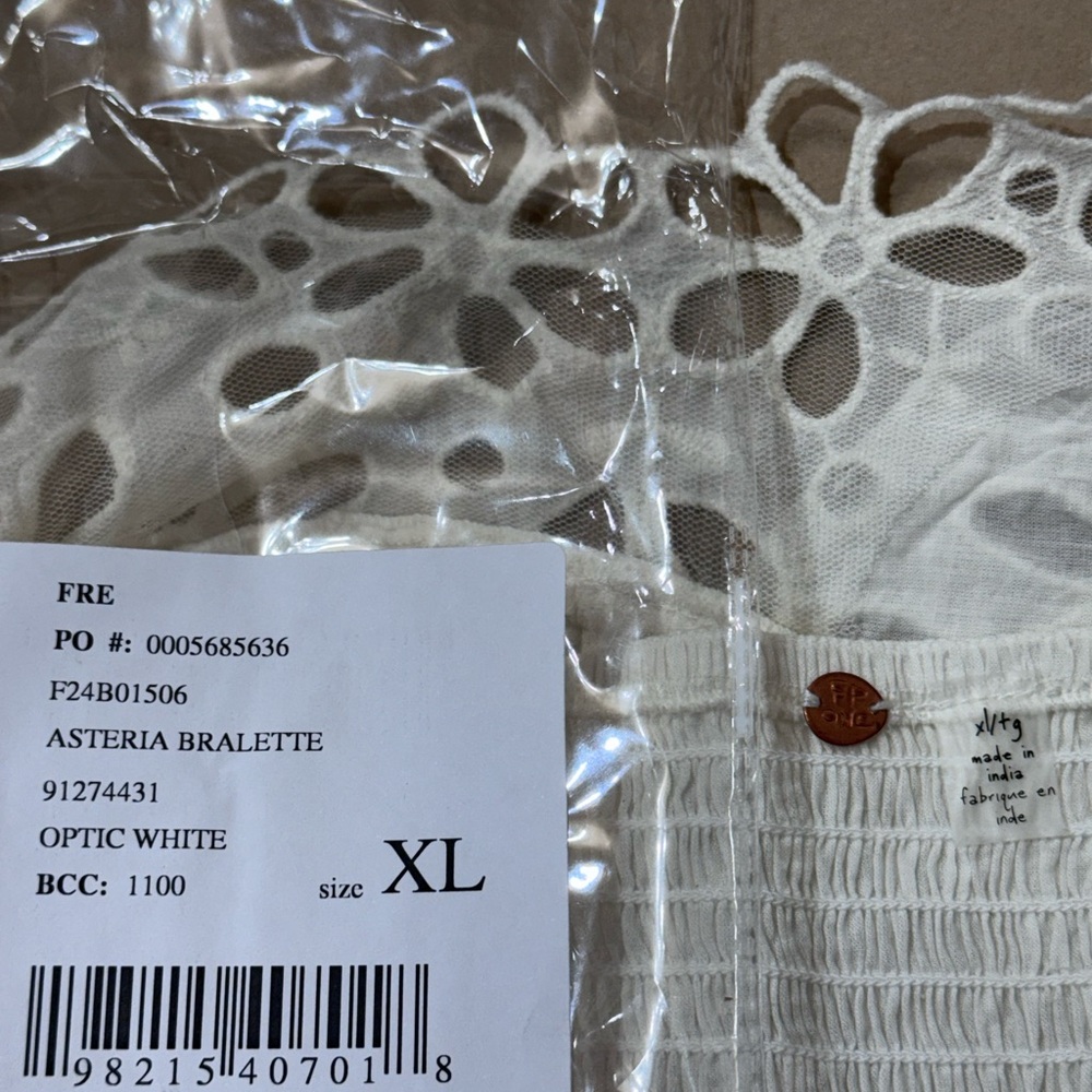 Free People Intimately Sz XL Asteria Lace Bralette Optic white Crop top Boho New - Picture 8 of 8